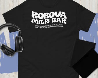 Nuova maglietta Korova Milk Bar 100% cotone ispirata a Droogs e Arancia Meccanica