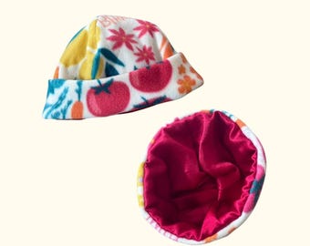 Handmade Satin Lined Fleece Beanie for Curly Hair - Anti Frizz and Breakage - Farmer's Market