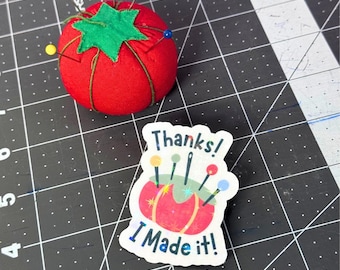 Thanks, I Made It! Decal - Sewing Tomato Holographic Glitter Sticker