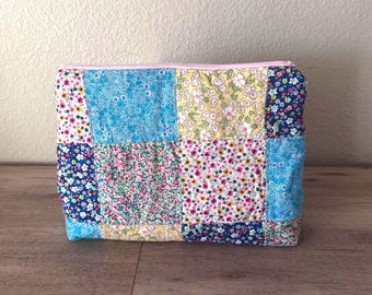 Quilted Floral Patchwork XL Zipper Pouch