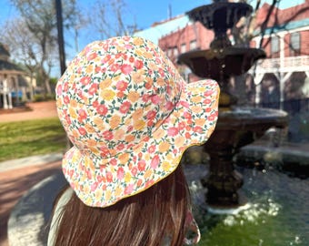 Reversible Petal Bucket Hat – Floral and Mustard Yellow, Upcycled Made to Order