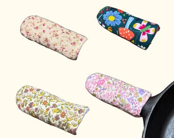 Floral Cast Iron Pan or Skillet Handle Cover Handmade Upcycled - Pick your Pattern