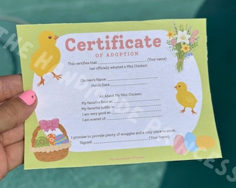 Printable Mini Chicken Adoption Certificate: Easter Plushie Gift Add On (Digital Download)