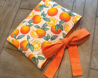 Book, E-Reader, or Bible Sleeve Cover with Bow - Pink, Oranges and Polkadots -Handmade