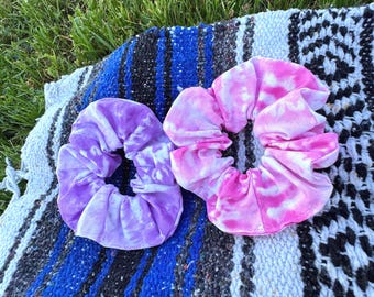 Pink and Purple Tie Dye Fabric Scrunchie Set of 2