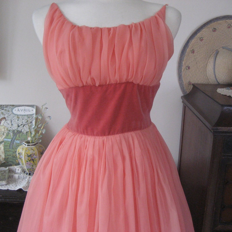 Lace Top A-line Floor-length Chiffon Dress Coral