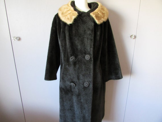 Faux Fur Coat with Real Fur Collar
