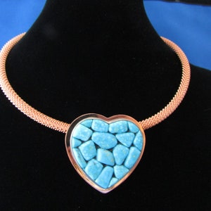 Jay King Signed Mesh Choker with Turquoise Hear Pendant