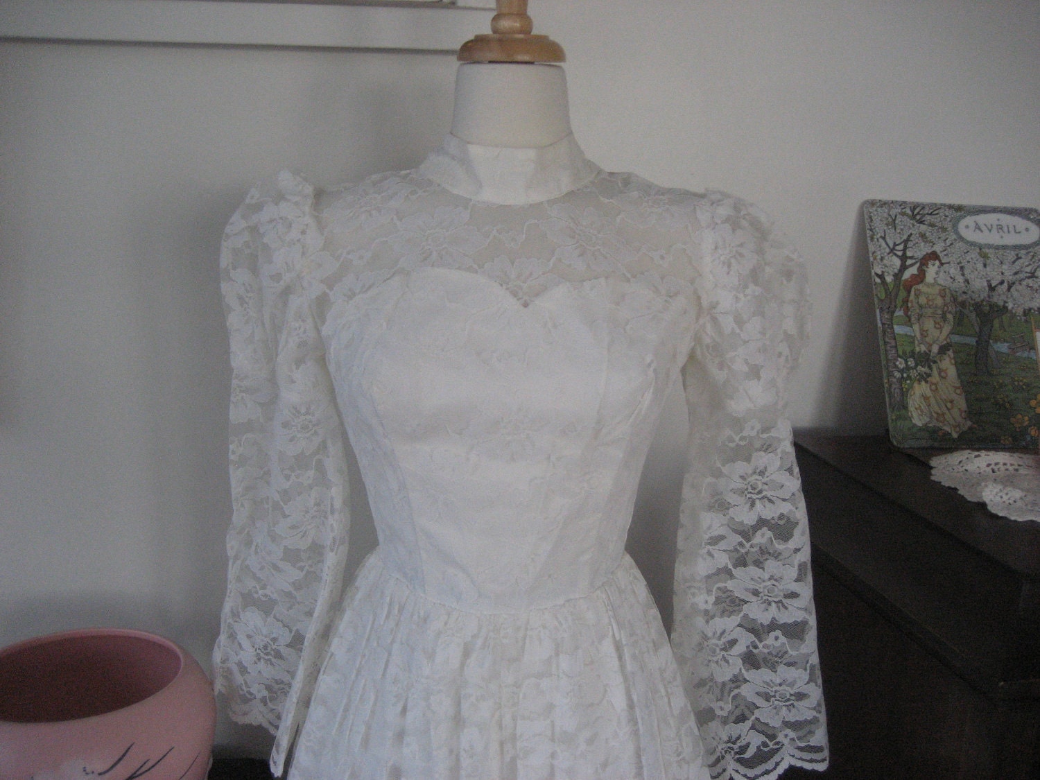 Vintage Winter White Lace Wedding Dress 1970s