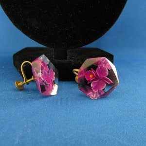 Lucite Purple Flower Earrings