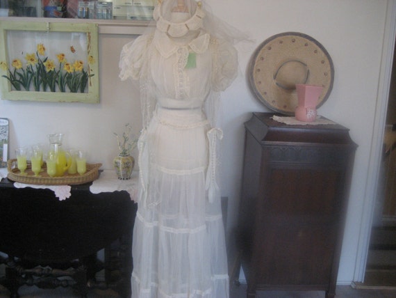 1920-1930 Wedding Dress, Veil, Scarf, and Gloves