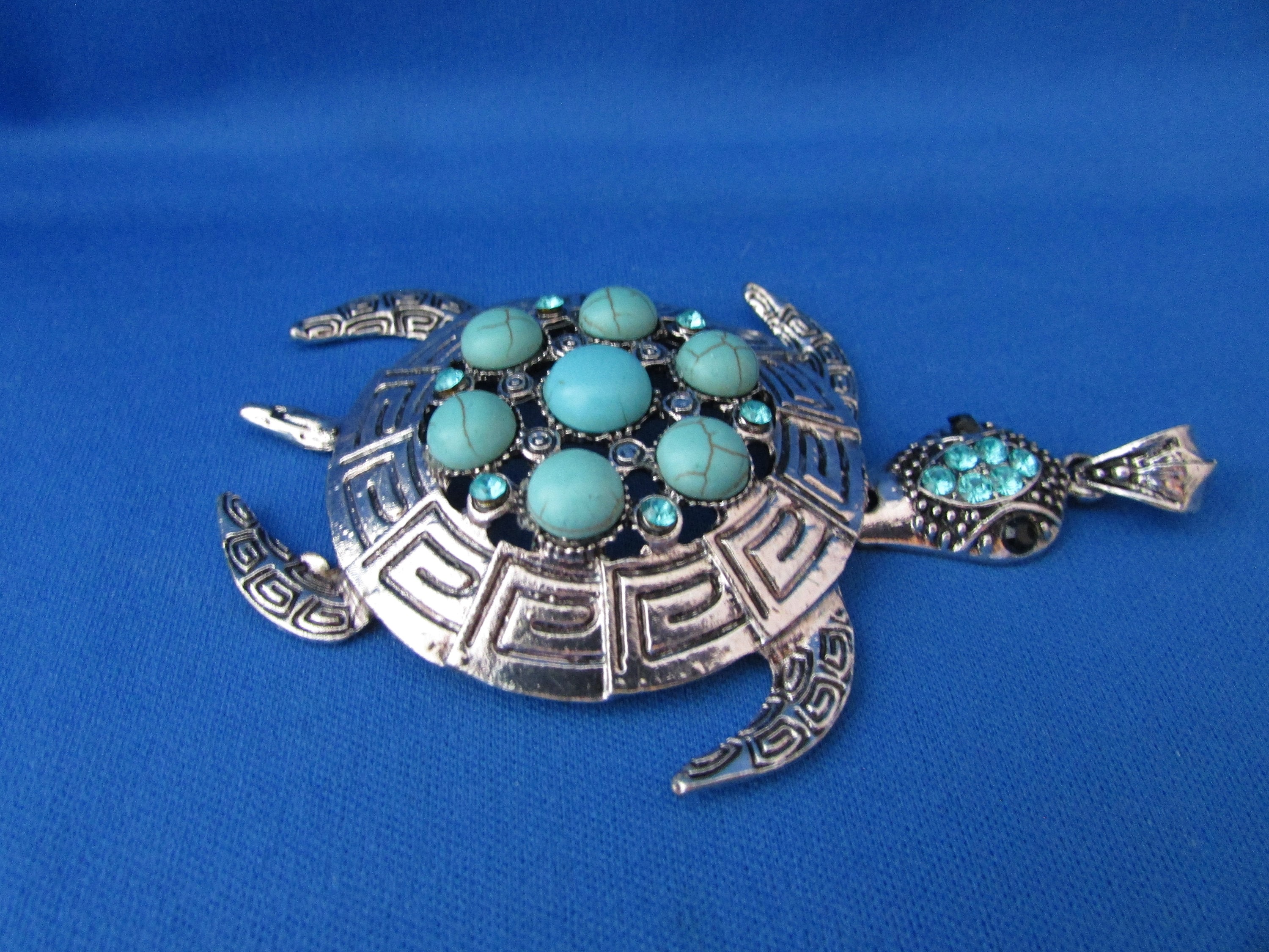 Collier Pendentif Tortue En Argent Avec Fausse Turquoise - Chaîne De 22 Pouces (56 Cm), Occasion