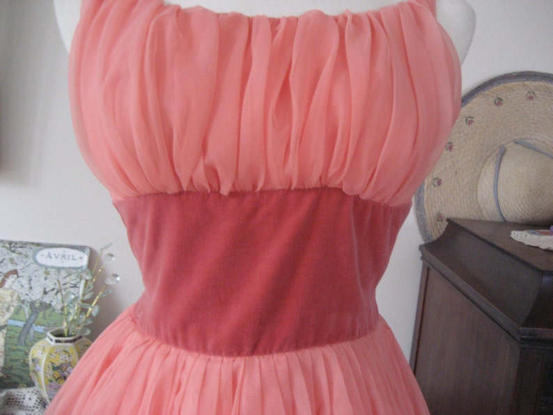 1950s Peach Chiffon Prom Dress image 3