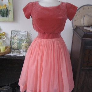 1950s Peach Chiffon Prom Dress image 2