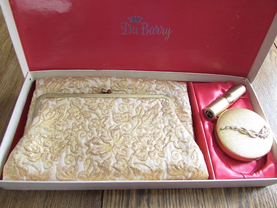DuBarry Folded Gold Purse, Gold Compact, and Lipst