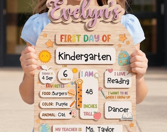 Individuell gestaltete Tafel für den ersten Schultag, Schild für Vorschule und Kindergarten zum Schulbeginn, Namensschild für den letzten Schultag, Erinnerungsstück für Fotos