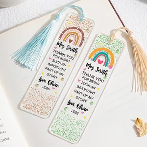 Personalized Acrylic Bookmark with Tassel: Reading Teacher, Tutor or Librarian Gift
