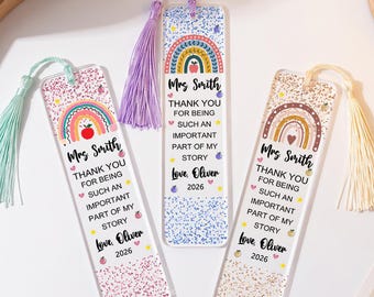 Personalized Acrylic Teacher Bookmark, Rainbow Bookmark, Custom Teacher Thank You Gift for Appreciation Week, Teacher Appreciation Gift