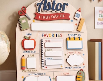 Tablero de madera personalizado para el primer día de clases, letrero personalizado de regreso a clases, accesorio para fotos del primer día de kínder, letrero escolar reutilizable para niños