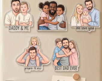 Custom Dad Photo Magnet, Personalized Daddy and Kids Portrait Gift for Father’s Day, Best Dad Ever Keepsake from Son Daughter Baby