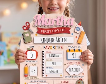 Personalized First Day of Kindergarten Sign, Back to School Board, Reusable Dry Erase School Photo Board, Custom Wood Photo Prop