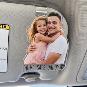 Personlig pappas bilvisirfotoklämma, anpassad fars dag-present från dotter eller son, akryl säkert minnesmärke för bil som födelsedagspresent