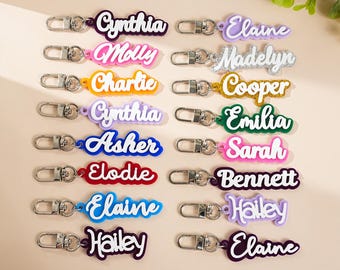 Llavero acrílico personalizado con nombre, etiqueta para mochila, pañalera, llaveros personalizados con nombre, etiqueta para lonchera, nombre retro, accesorios para niños