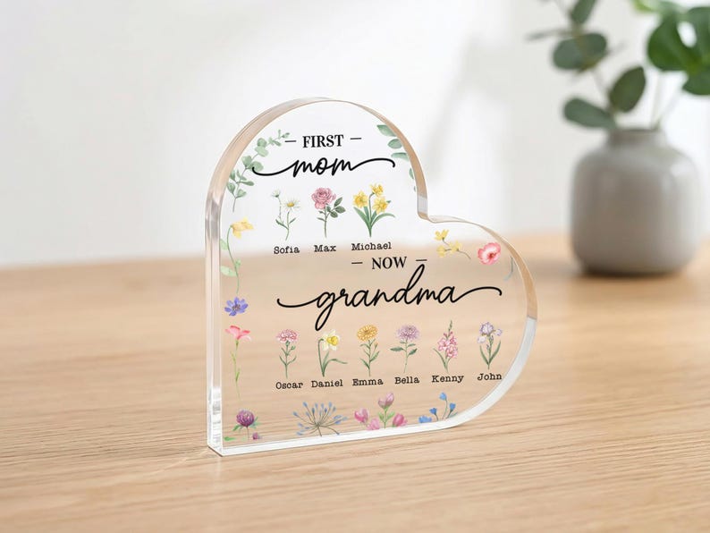 Personalized Acrylic Plaque for Mom Grandma, Custom Heart Keepsake With ...