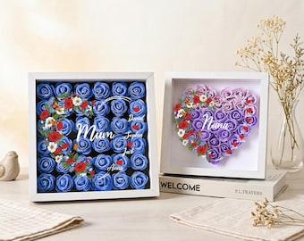 Caja de sombras personalizada con forma de corazón floral para la abuela, marco de rosas con nombre personalizado, regalo del Día de la Madre para la abuela, mamá, decoración para guardar recuerdos familiares.