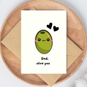 Dad, olive you - Carte imprimable pour la fête des pères - Téléchargement immédiat | Carte numérique amusante et sincère pour papa | Carte de voeux DIY, cadeau pour papa