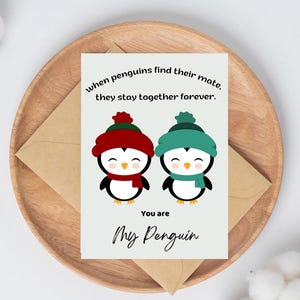 Cartão de amor para impressão com envelope, cartão de amor de pinguim fofo, cartão para amantes, cartão para namorada/namorado, cartão romântico, cartão de dia dos namorados