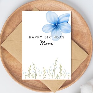Cartão de aniversário floral digital para download – Cartão de feliz aniversário para impressão – Cartão de felicitações com flores elegantes para ela com envelope
