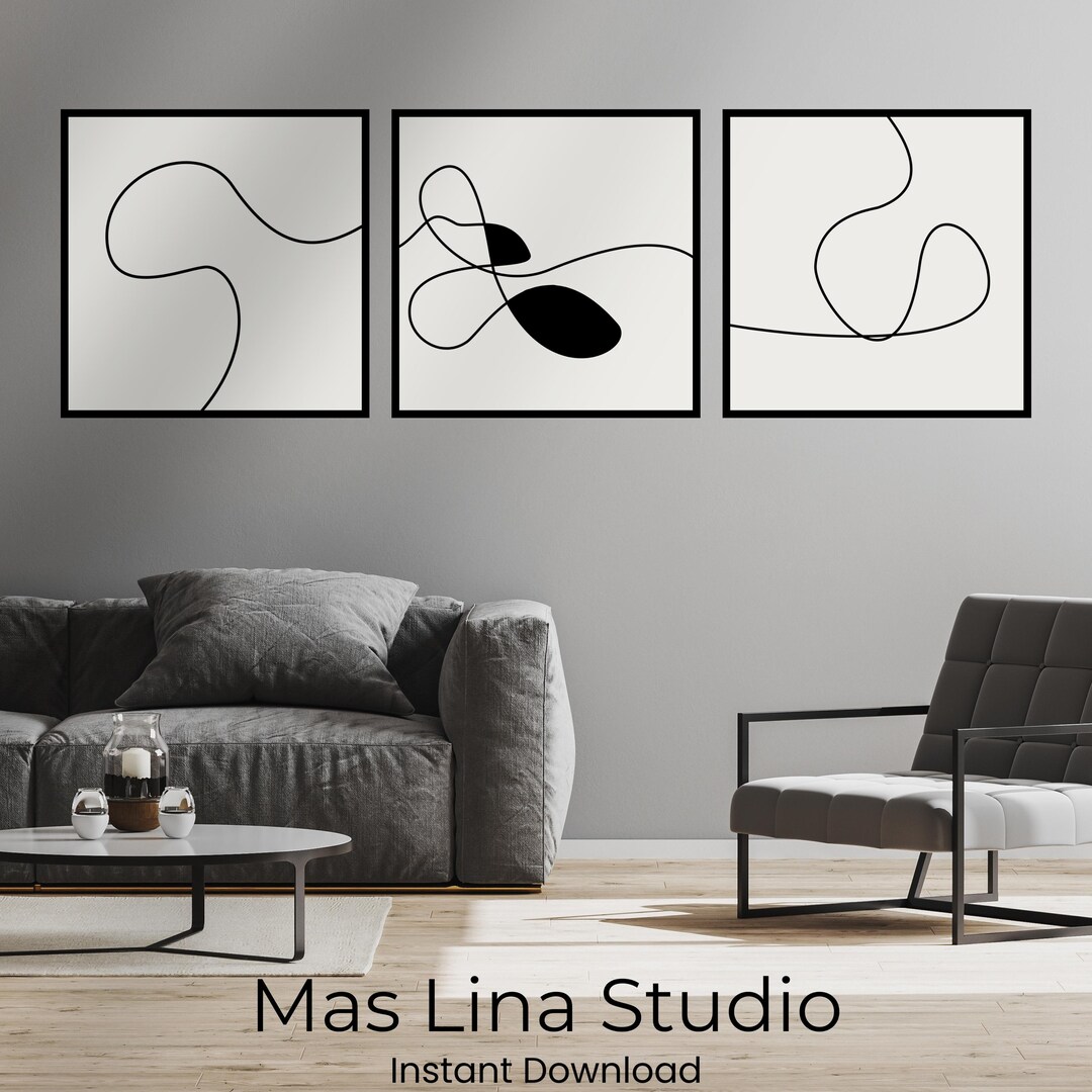 Minimalist Abstract Line Art Set of 3 Printable Digital Wall Art ...
