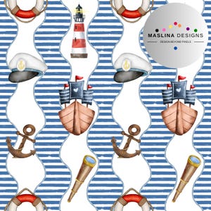 Sfondi con motivi ripetuti senza soluzione di continuità nautica, carta da regalo digitale stampabile, forniture artistiche, download istantaneo, album di ritagli personalizzati, sublimazione