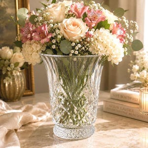 Vintage DePlomb USA Lead Clear Cut Crystal Flower Vase 7.75" Candleholder