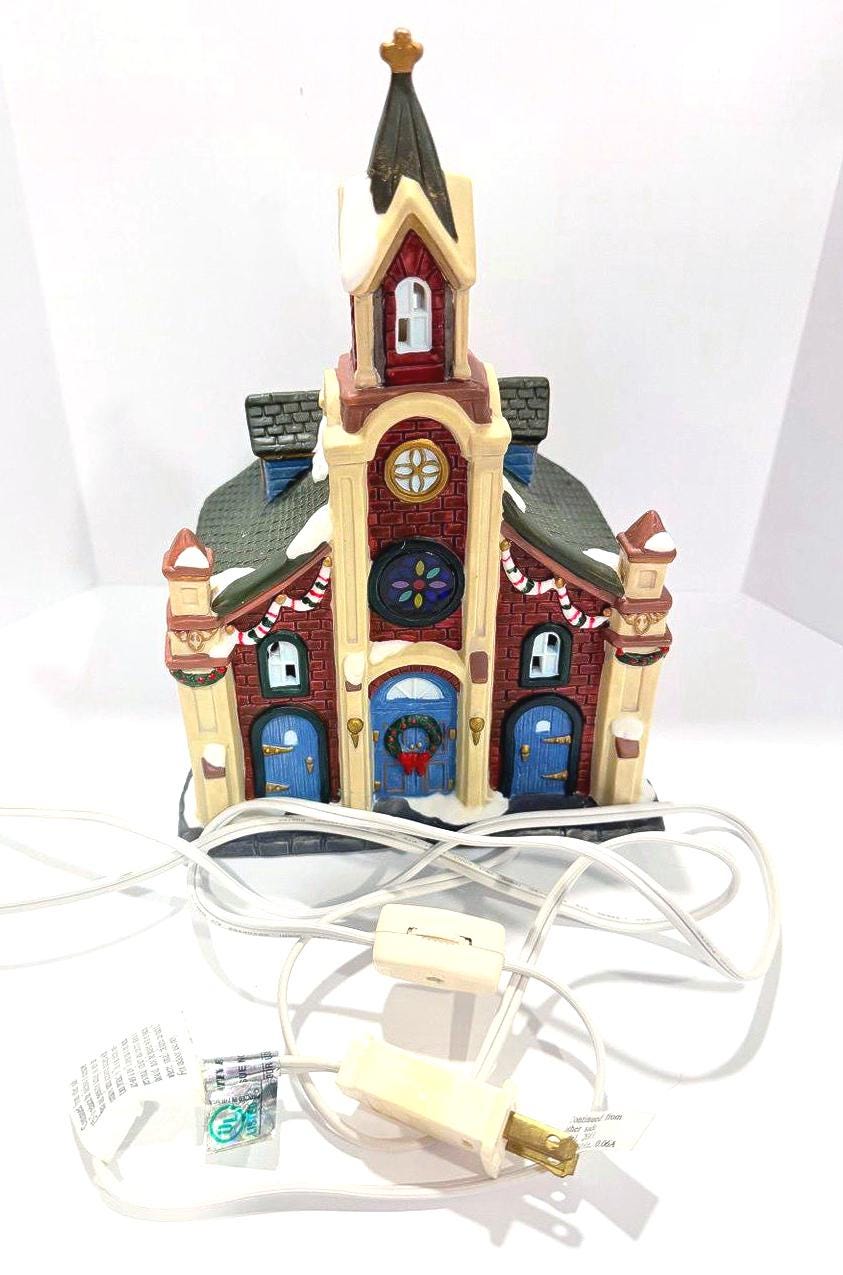 ヴィレッジハウス　教会　チャペル　ヴィンテージ Vintage Hand Painted Ceramic Christmas Village Church House 9.5x6
