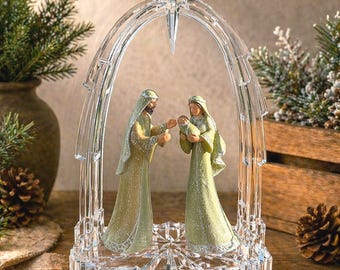 Presepe della Sacra Famiglia Hawthorne Village di Bradford Exchange, vintage, con arco e certificato di autenticità, decorazione natalizia.