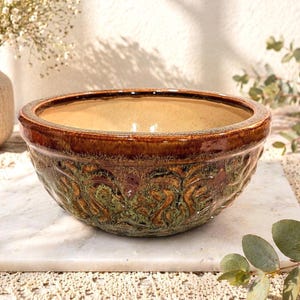 Vintage Studio Pottery Bowl, Handcrafted Glazed Stoneware Planter Bowl