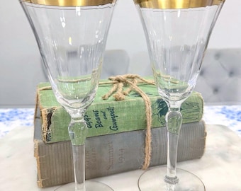 Tiffin Franziskaner Rambler Rose Gold Rim Weingläser Set 2 Vintage