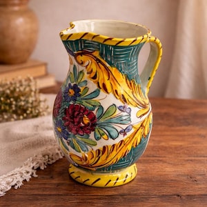 Vintage Bitossi Pottery Pitcher: Sgraffito Lava Glaze, Mid-Century Modern