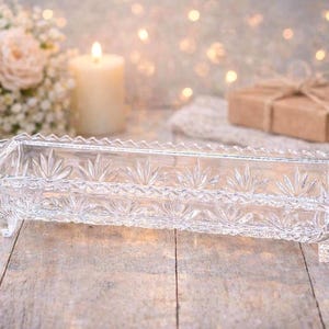 Vintage Cut Glass Relish Tray Celery Dish with Handles Long Serving Dish