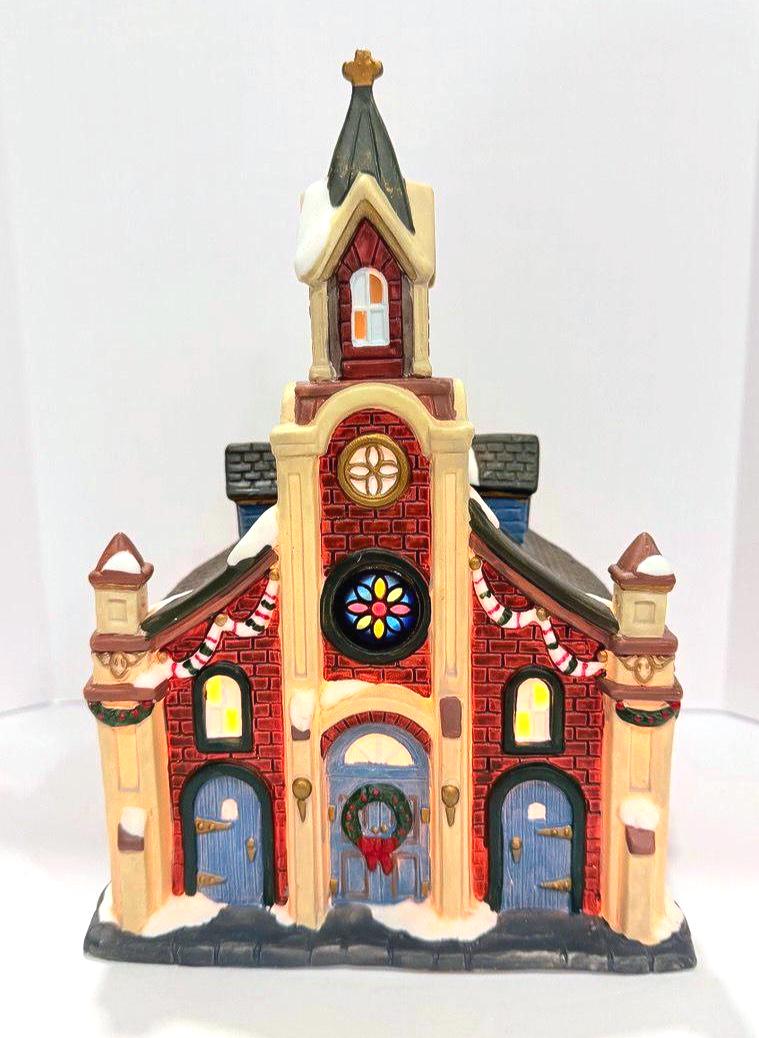 Vintage Hand Painted Ceramic Christmas Village Church House 9.5x6