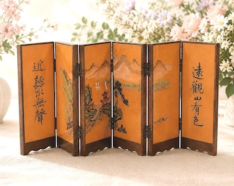 Vintage Hand Painted Asian Mini Folding Screen Decorative Room Divider