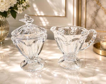 Vintage Lenox Butterfly Meadow Crystal Sugar Bowl & Creamer Set