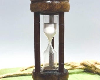 Vintage Wood-Framed Hourglass Egg Timer – 4" x 1.5" – Rustic Kitchen Decor