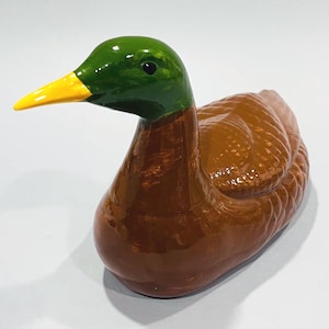 Vintage Handmade Ceramic Mallard Duck Figurine – 4.5&quot; x 9&quot; – Rustic Home Decor