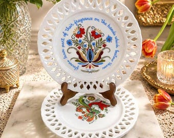 Juego de 3 platos vintage Berggren Traynor de arte popular sueco de 9,25 pulgadas.