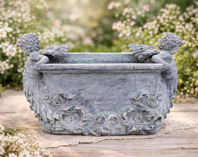 Vintage Cherub Planter Angel Garden Large Outdoor Indoor Resin Putti ...