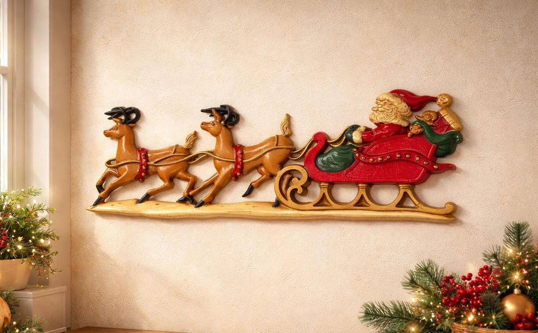 Vintage Cast Iron Santa Sleigh Wall Hanging Decor - Etsy