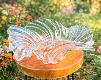 Mikasa Belle Epoque Swirl Art Glass Bowl 14 ”Deutschland Große Kristall Herzstück Freeform